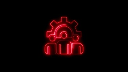 Obraz premium Glowing red neon teamwork icon representing collaboration and process in dark background