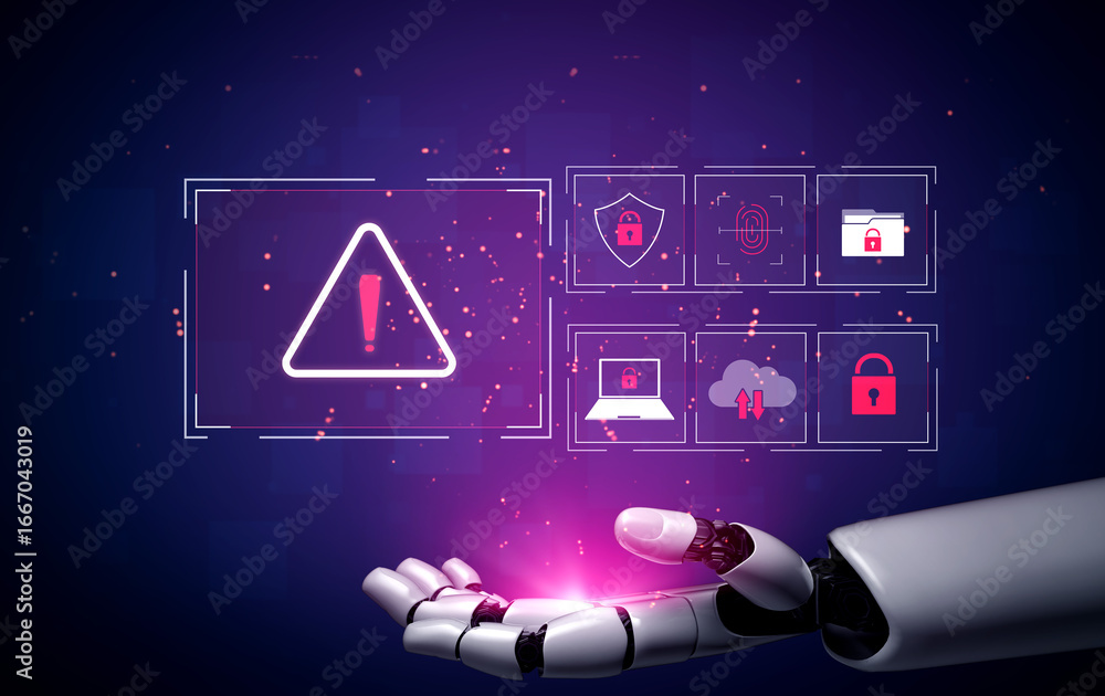 Poster ai identifies cybersecurity threat and breach by protecting data, detecting threat, and preventing s
