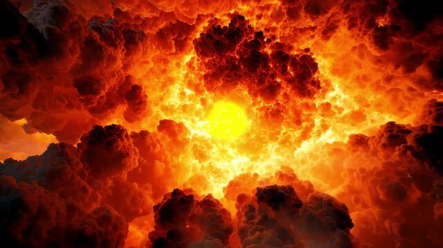 Witness a dramatic eruption showcasing vibrant flames and massive clouds of smoke. The powerful explosion illuminates the sky, emphasizing nature's raw energy and unpredictability.