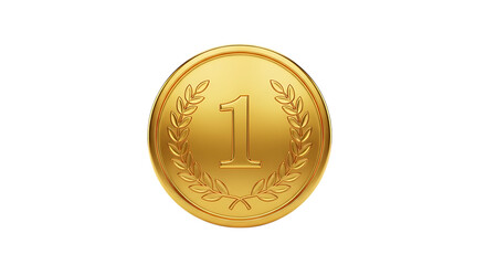 3d golden medal with laurel wreath isolated on transparent background