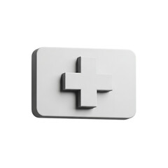Fototapeta premium White embossed medical cross symbol on a rectangular plaque isolated on transparent background
