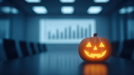 Halloween mystery primary, Halloween pumpkin glowing with mystery in primary office setting creating festive and intriguing atmosphere