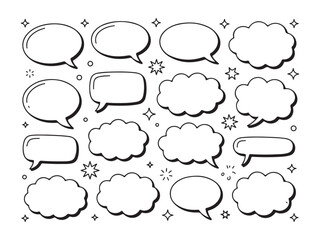 Fototapeta premium Speech Bubbles and Cloud Shapes Hand Drawn Doodle Style Communication and Thoughts Collection Illustration for Design Projects and Templates