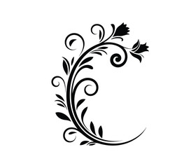 Fototapeta premium Abstract floral swirl silhouette with vines isolated black and white vector illustration