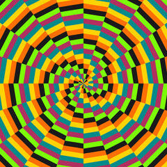 Retro sunburst or sunbeam swirl with colorful pixelated style in funk pop design