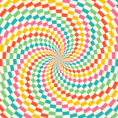 Retro sunburst or sunbeam swirl with colorful pixelated style in summer design