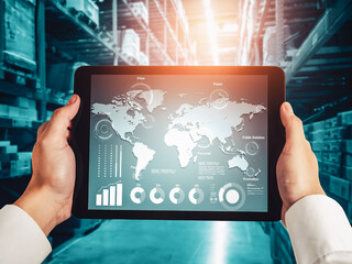 Warehouse management innovative software in computer for real time monitoring of goods package...