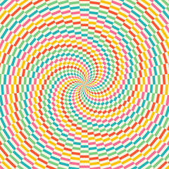 Retro sunburst or sunbeam swirl with colorful pixelated style in summer design