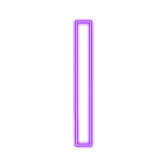 Purple neon letter I, glowing alphabet symbol on white background.