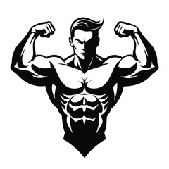 Muscular Bodybuilder Illustration Silhouette of a Man Flexing Biceps and Defined Abs