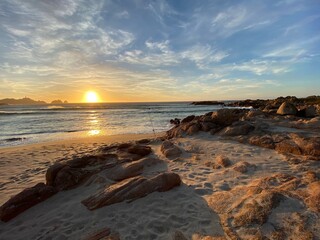 Golden Sunset on Rocky Beach in Galicia