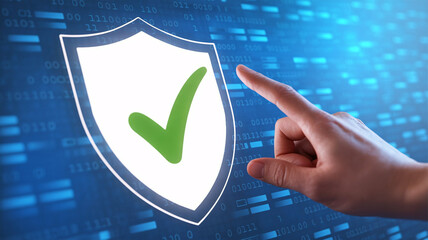 Secure digital solution with green checkmark for trust, technology, and data protection