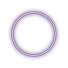 Purple neon glowing circle frame, graphic design element.