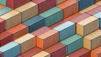 Colorful shipping containers stacked in a geometric pattern, showcasing a vibrant and organized storage environment.