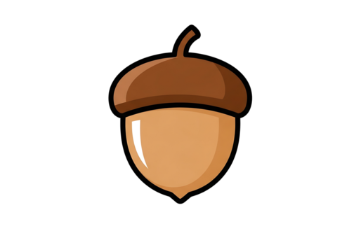 A single, stylized acorn, displayed against a deep black background, showcases rich brown and light brown hues.