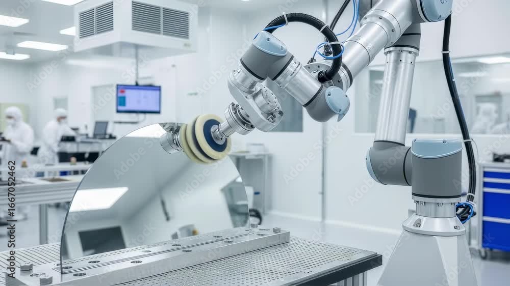 Poster robotic polishing system applying precise pressure and gentle motion to a reflective mirror componen
