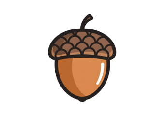 Simple, outlined illustration of an acorn against a black background.