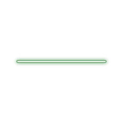 A straight, glowing, neon green line, horizontally positioned against a white background, creating a simple design element.