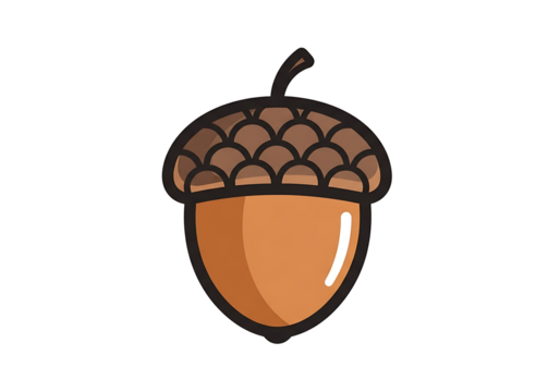 Simple, outlined illustration of an acorn against a black background. - Powered by Adobe