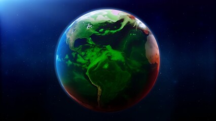 Obraz premium Luminous Earth Globe in Cosmic Space with Green Continents