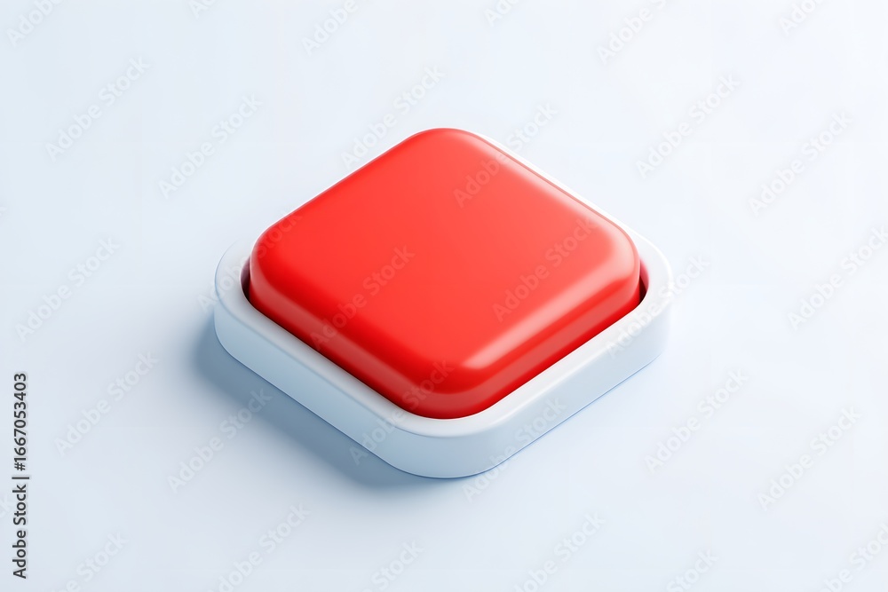 Aufkleber a single bright red square button with a white base isolated on white background