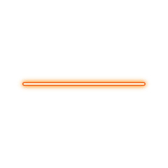 A bright, glowing orange horizontal line, resembling a neon light or laser beam, against a plain white background, creating a minimalist graphic element.
