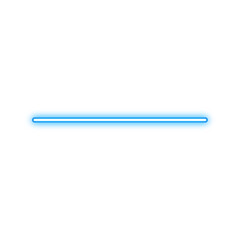 A straight, thin, bright blue neon line glowing against a white background.