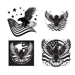 Black Silhouette American T-Shirt Design Vector | USA Flag, Eagle, Statue, Liberty, Freedom Art