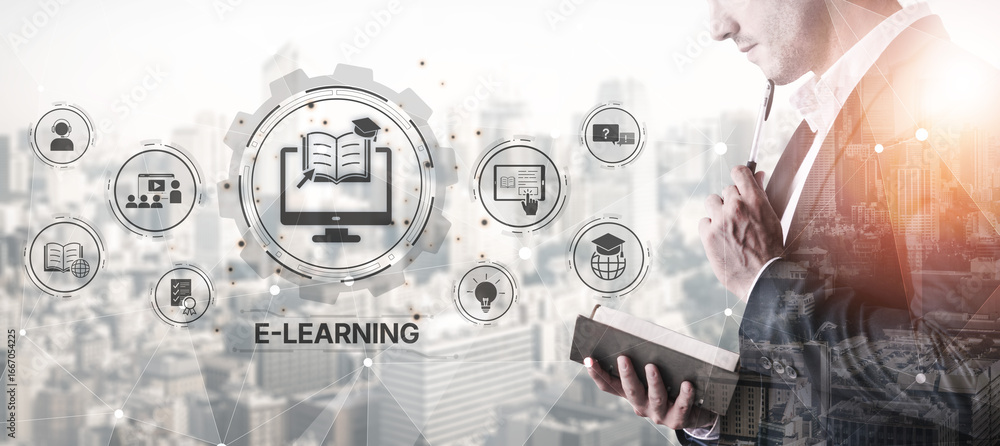 Aufkleber online education boosts access to learning. learn anytime through flexible platforms. education tech