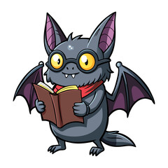 Magical Bat Vector Illustration Wearing Tiny Glasses Reading Spellbook | Cute Halloween Witchcraft Animal Design for Kids and Print