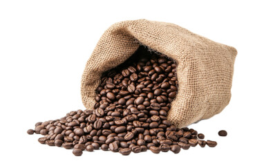 Coffee beans in sack on white background,png