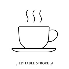 Fork and spoon line icon with editable stroke. Vector outline of crossed cutlery. Minimalist symbol for restaurant, dining, cafe, food, meal, kitchen, hospitality and culinary design.