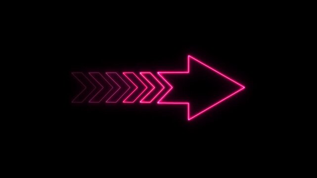 Glowing neon red right arrow icon. Arrow Loop Animation video direction concept on black background. 4k video animation