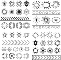 Black swooshes, swirl, text swoos, swashes, typography elements on white background. Vector text underline design, decorative flourishes, varying sizes, Artistic, typographic,