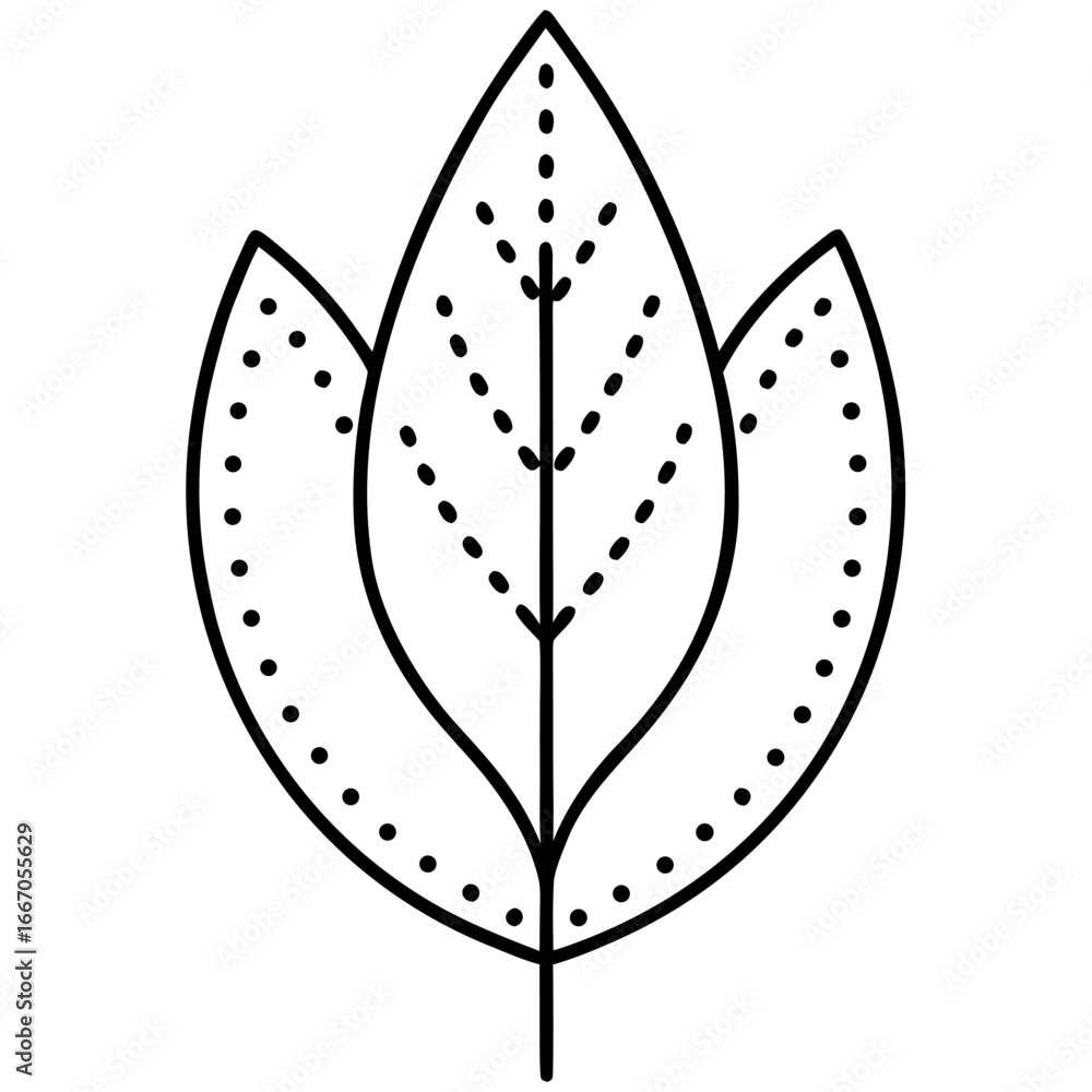 Poster minimal outline icon of a leaf with a dotted line pattern
