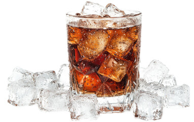 Cola with ice on white background,png