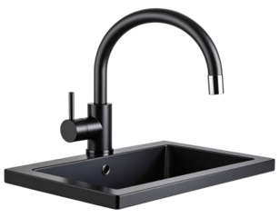 Realistic Matte Black Kitchen Faucet with Curved Spout and Single Handle, Transparent Background