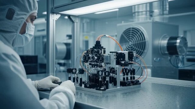 Quantum cryptography payload equipped with singlephoton detectors examined carefully in a contaminationcontrolled clean bench laboratory.