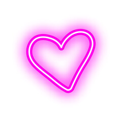 Vibrant pink neon heart outline glowing brightly on a clean white background, symbolizing love and affection in a modern style.