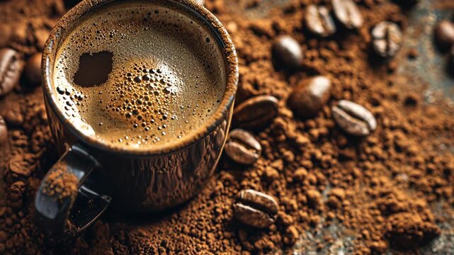 coffee beans and a cup of coffee. Selective focus. nature.