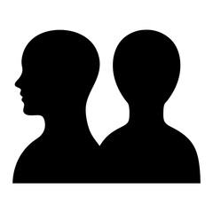 Silhouette of two people back to back in black and white design