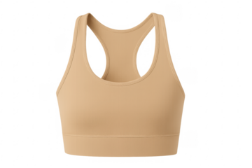 Beige sports bra mockup on transparent background, perfect for fitness apparel design