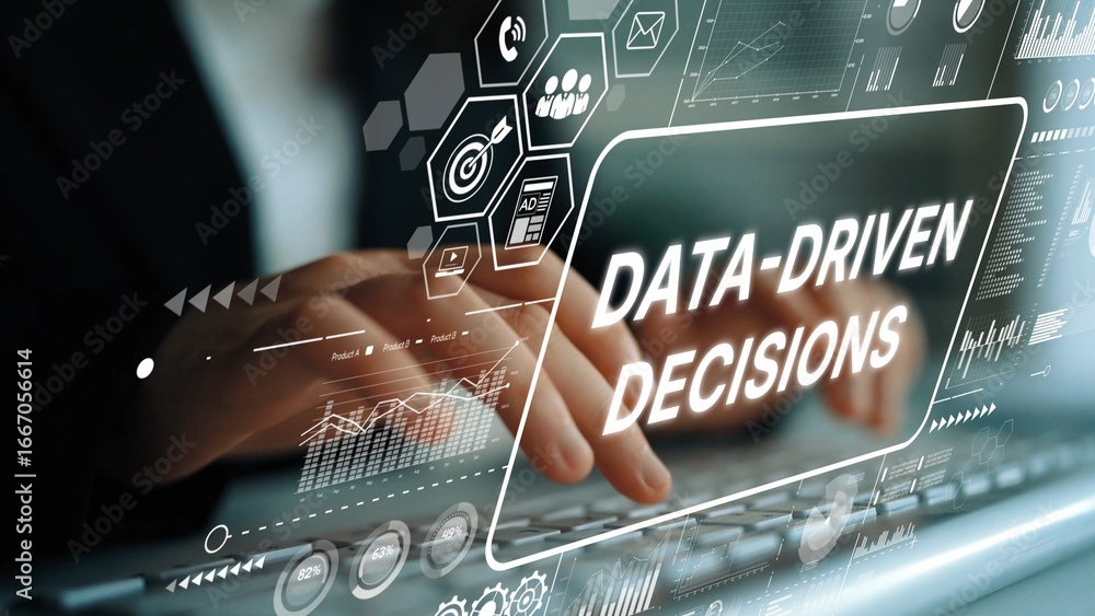 Aufkleber business professional analyzing data with keyboard for data-driven decisions in modern office enviro