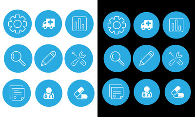 Medical and Healthcare Line Icons Set &ndash; Hospital, Doctor, Medicine, Data Analytics, Tools