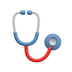A colorful 3d rendered stethoscope with blue and red tubing isolated on transparent background