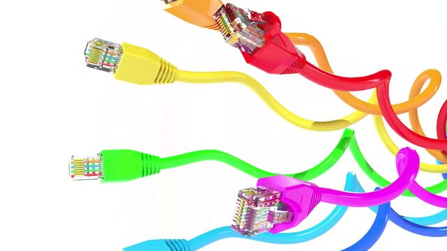 rainbow color wire internet connections on white