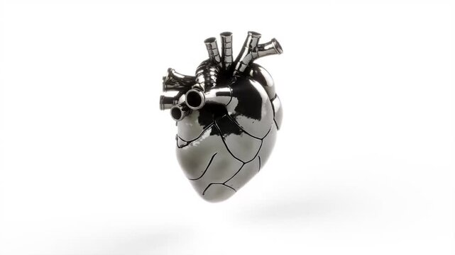 metal mechanical heart on white bg rotate endless