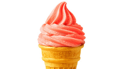 Strawberry Ice Cream Cone Isolated on Transparent Background
