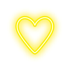 A glowing yellow neon heart shape on a white background.