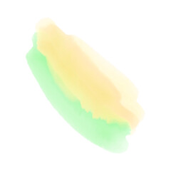 Abstract watercolor paint splatter in pale yellow and light green.